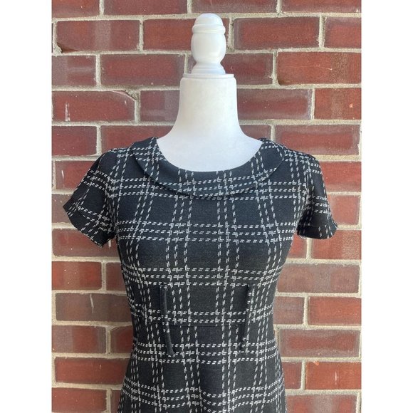 Lucy & Laurel Dress Sheath Plaid Collared Black Grey 4 - Picture 3 of 7